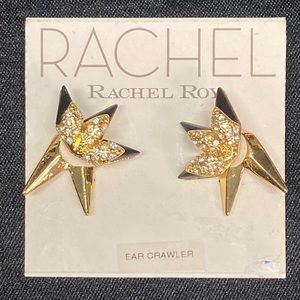Rachel Roy gold tone black enamel, crystal ear crawler earrings NWT